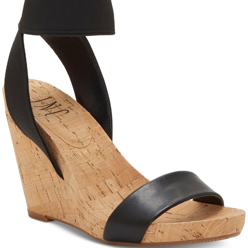 NWT INC Black Strap Wedge Size 8